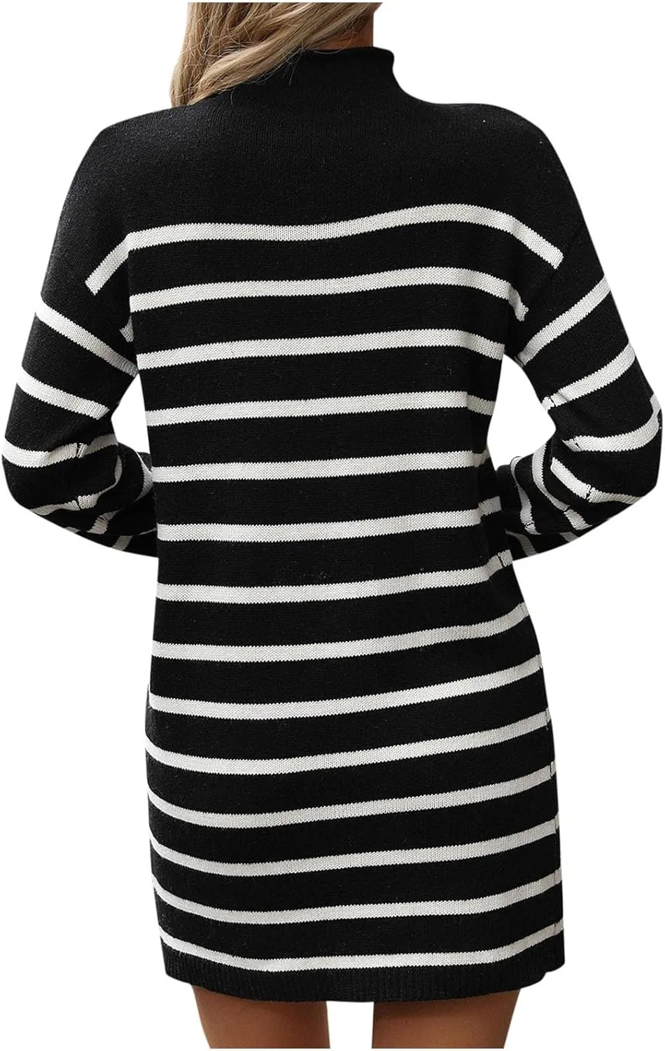 Fall Dresses for Women 2024 Fashion Long Sleeve Knitted Sweater Dress Causal Mock Neck Striped Fall Pullover Outfits
