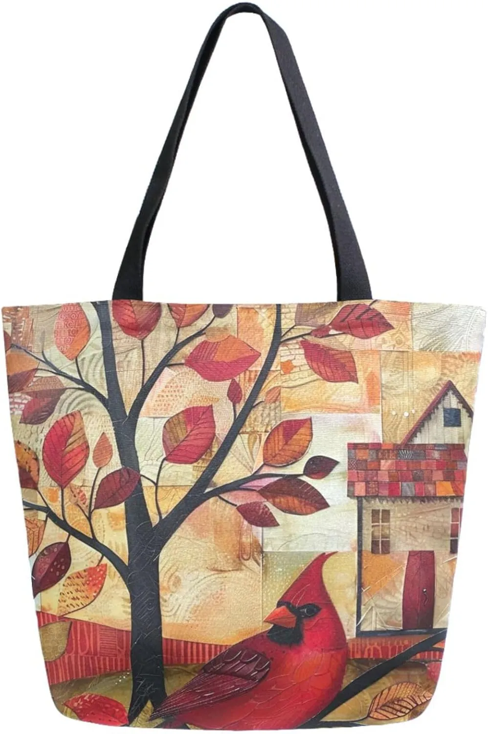 Fashion Extra Large Shoulder Grocery Tote Bag, Beautiful Rural House Branch Cardinal Canvas Daily Handle Bag for Gym Yoga Weekender Beach Travel Picnic Kitchen Reusable Market Shopping