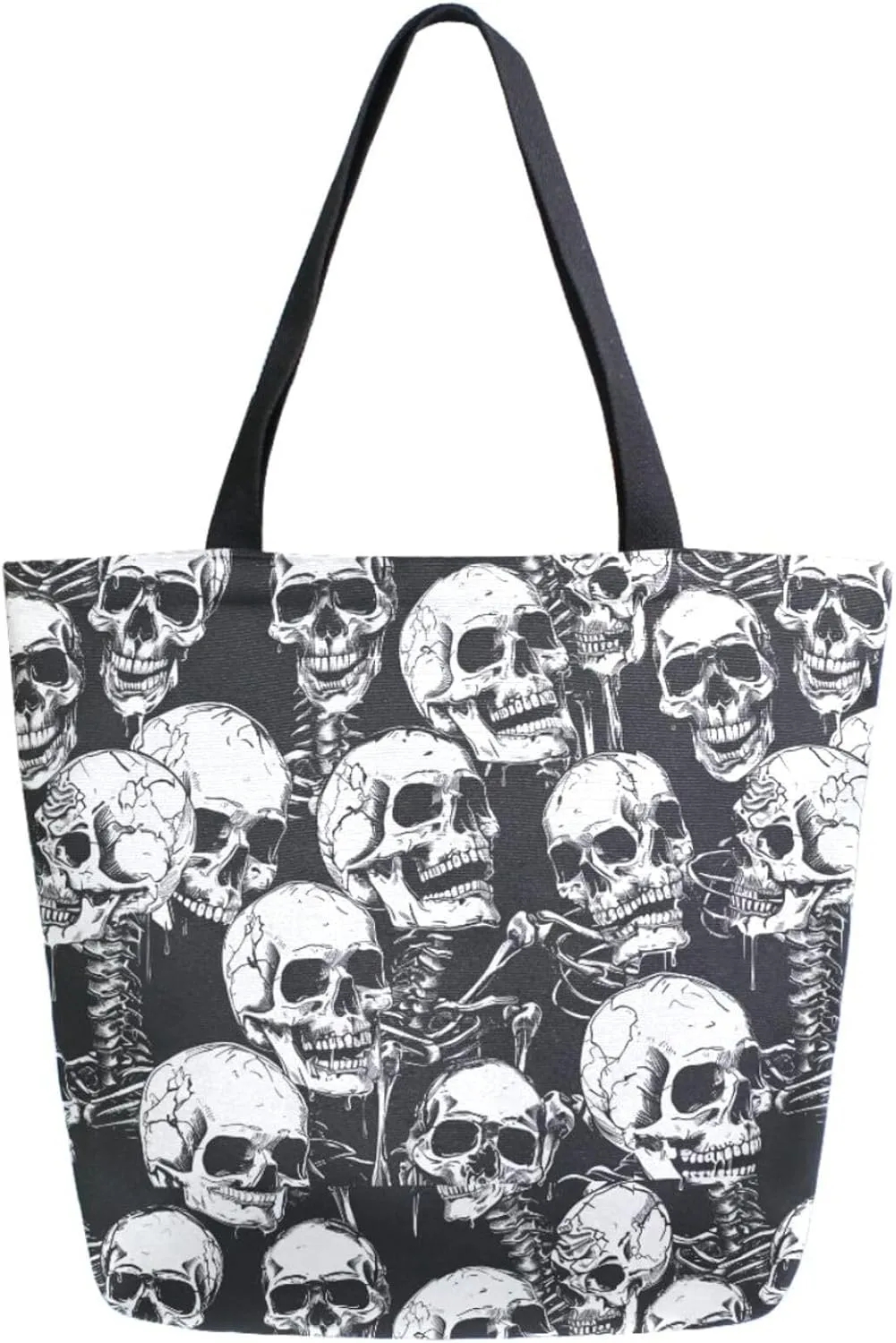 Fashion Extra Large Shoulder Grocery Tote Bag, Human Skeleton Skulls Halloween Canvas Daily Handle Bag for Gym Yoga Weekender Beach Travel Picnic Kitchen Reusable Market Shopping
