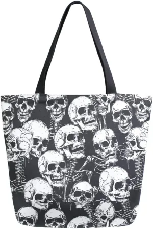 Fashion Extra Large Shoulder Grocery Tote Bag, Human Skeleton Skulls Halloween Canvas Daily Handle Bag for Gym Yoga Weekender Beach Travel Picnic Kitchen Reusable Market Shopping