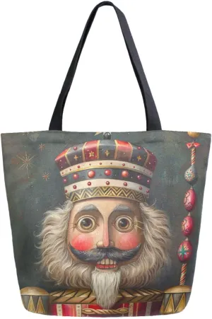 Fashion Pattern Extra Large Shoulder Grocery Tote Bag, Christmas Happy Nutcracker Canvas Daily Handle Bag for Gym Weekender Beach Travel Kitchen Reusable Market Shopping
