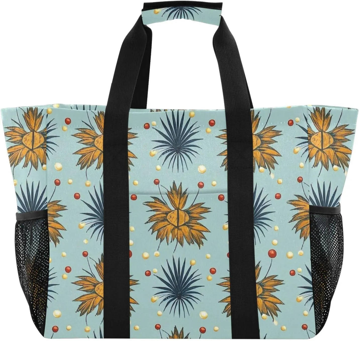 Fashion Tropical Leaf Grey Brown Utility Bag And Tote Foldable Beach Tote Bag With Pockets Reuseable Shopping Bags with Handles Carry Totes