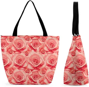 Floral with Purple Flowers Hobo Handbags With Zipper Women's Tote Handbags
