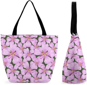 Floral with Purple Flowers Hobo Handbags With Zipper Women's Tote Handbags