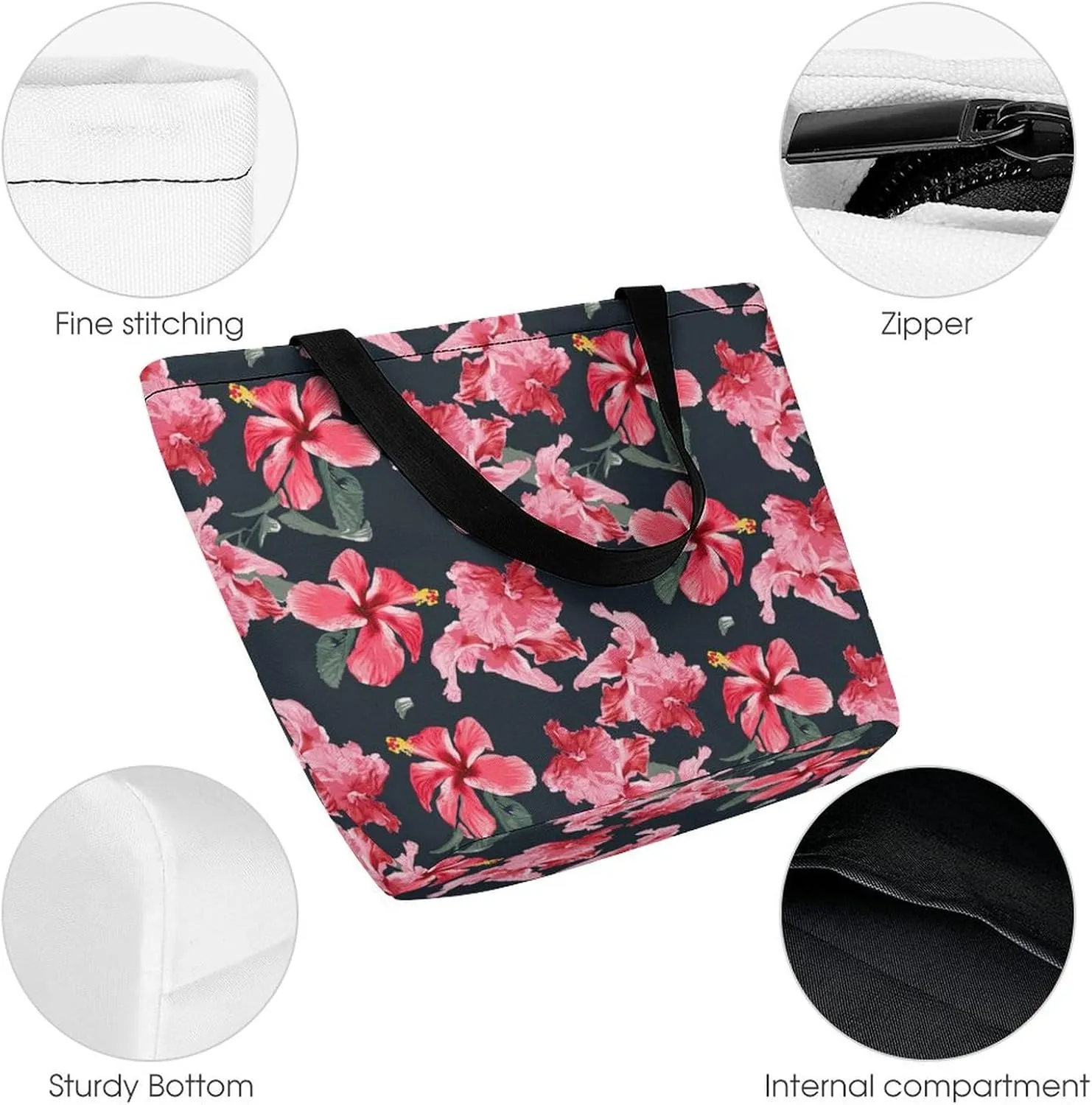Floral with Purple Flowers Hobo Handbags With Zipper Women's Tote Handbags