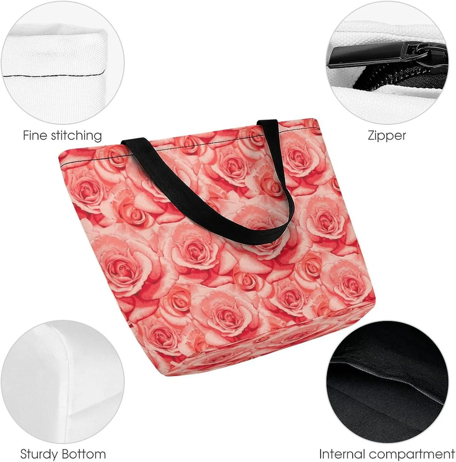 Floral with Purple Flowers Hobo Handbags With Zipper Women's Tote Handbags