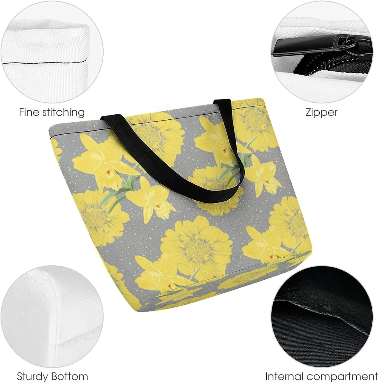 Floral with Purple Flowers Hobo Handbags With Zipper Women's Tote Handbags