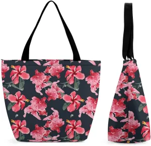 Floral with Purple Flowers Hobo Handbags With Zipper Women's Tote Handbags