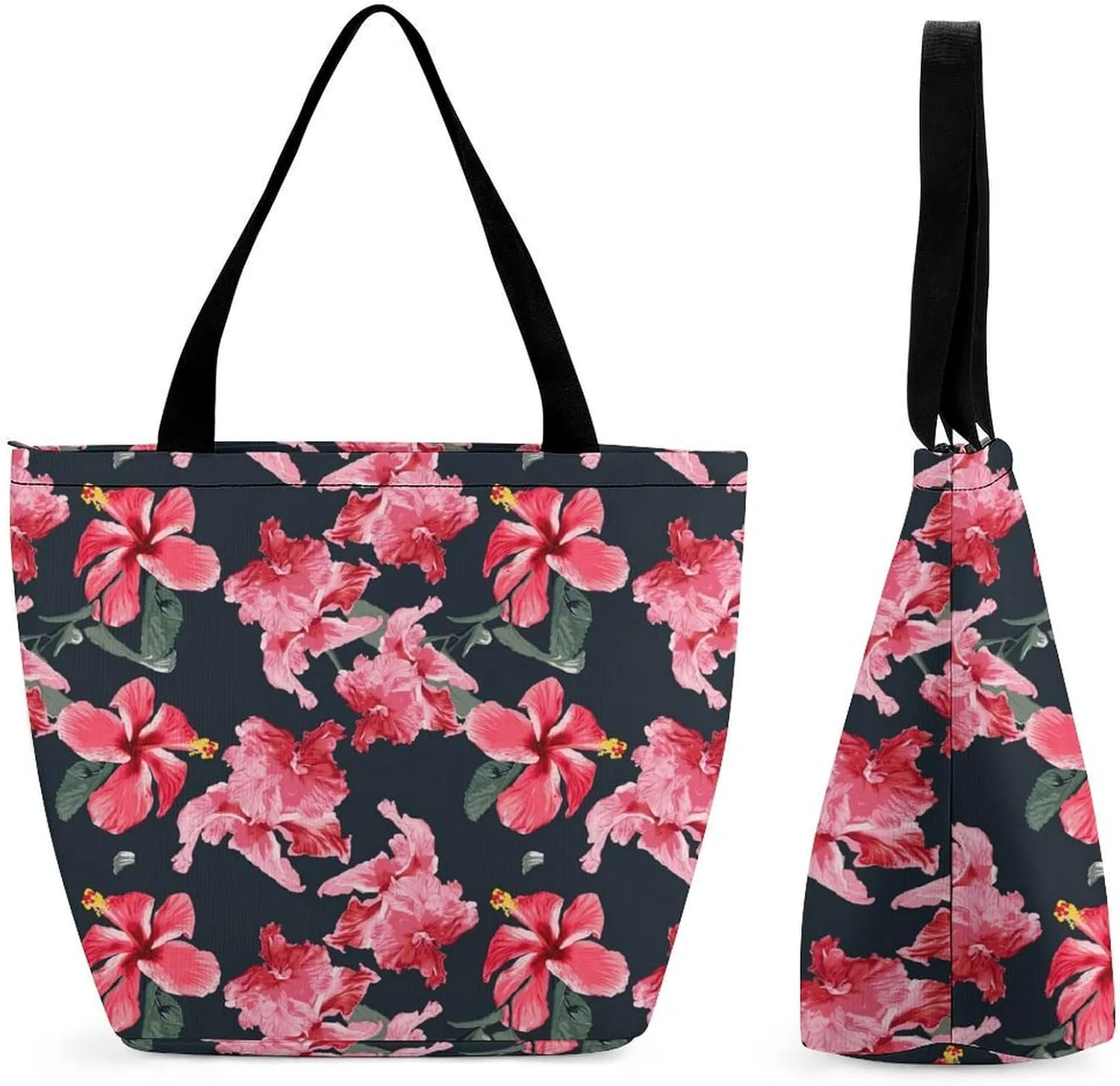 Floral with Purple Flowers Hobo Handbags With Zipper Women's Tote Handbags