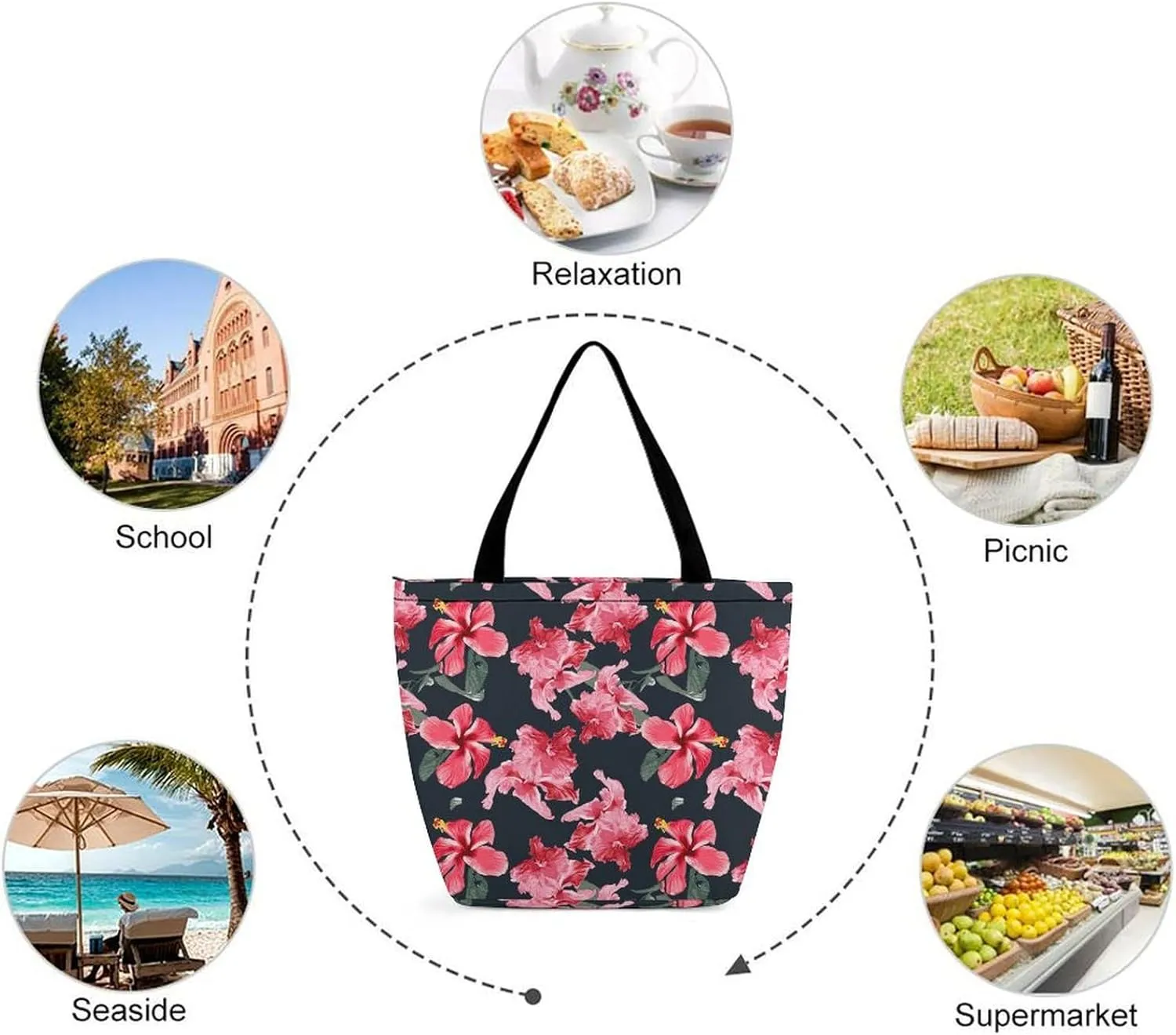 Floral with Purple Flowers Hobo Handbags With Zipper Women's Tote Handbags