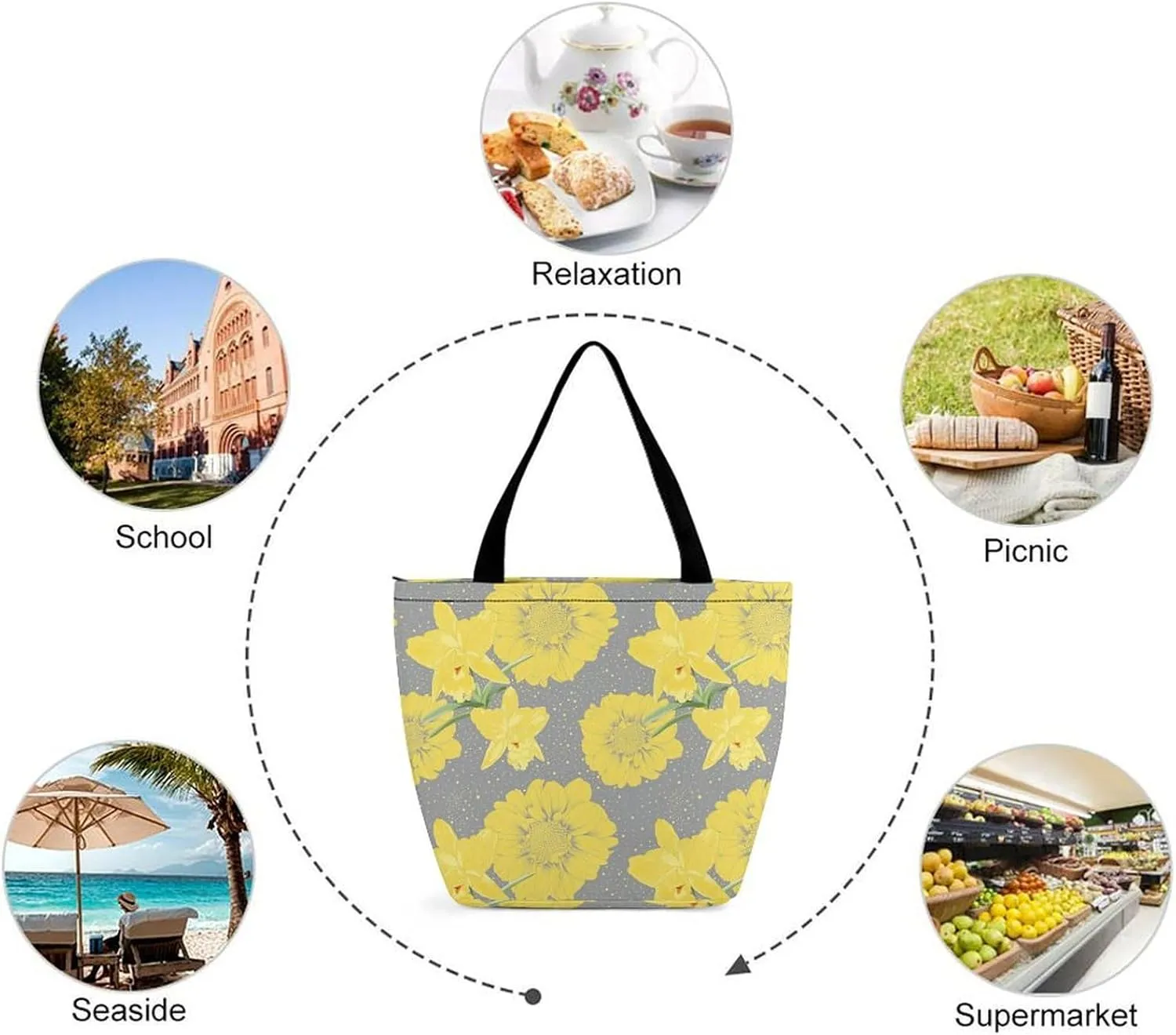 Floral with Purple Flowers Hobo Handbags With Zipper Women's Tote Handbags