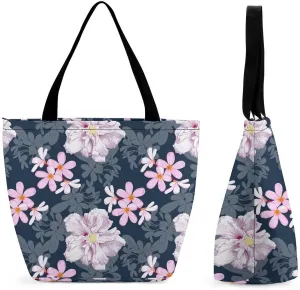 Floral with Purple Flowers Hobo Handbags With Zipper Women's Tote Handbags