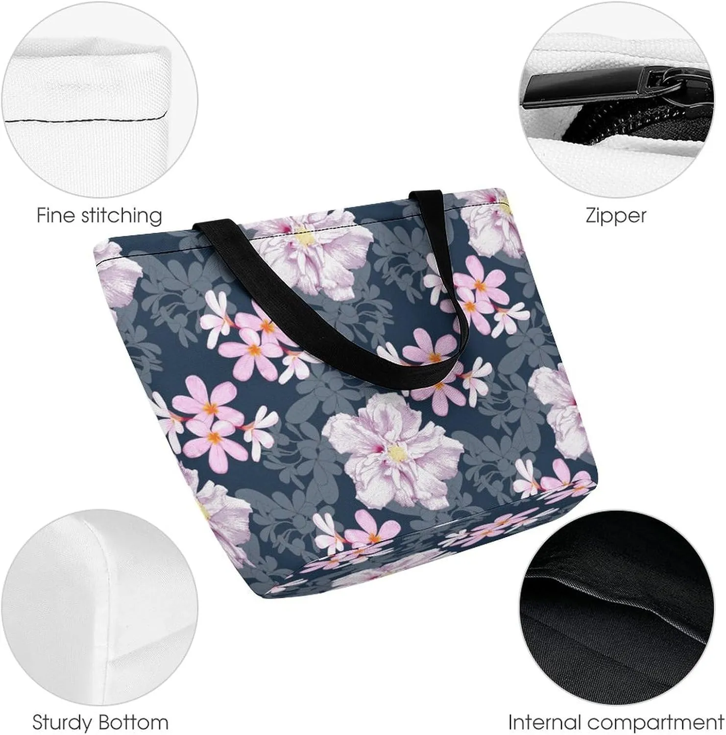 Floral with Purple Flowers Hobo Handbags With Zipper Women's Tote Handbags