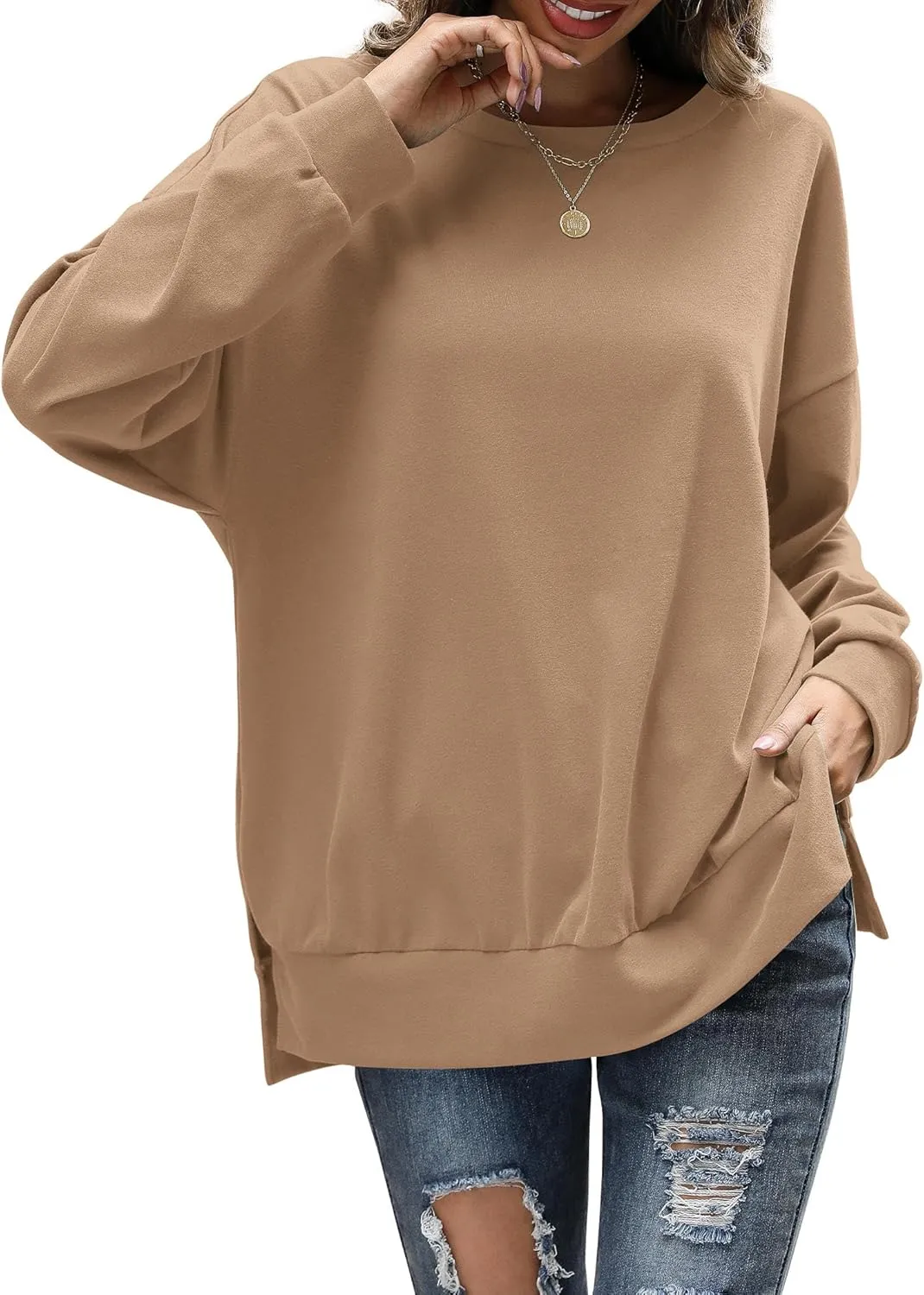 Florboom Womens Oversized Sweatshirts Crew Neck Long Sleeve Tunic Top Casual Fall Soft Pullover