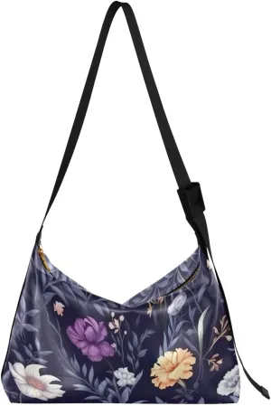 Flowers Purple White Tote Bag for Women Large Hobo Bags Leather Crossbody Bags Hobo Purses with Adjustable Strap for Travel