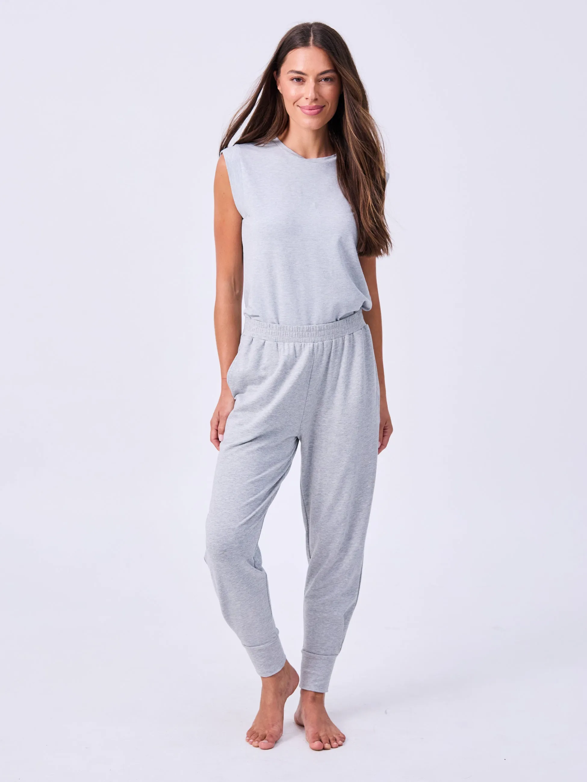 French Terry Side Pleat Jogger Jogger - Melange Grey