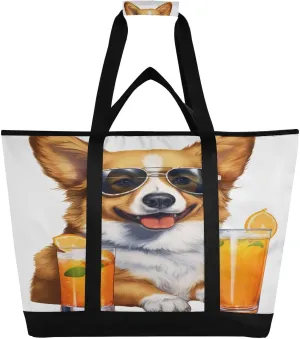 Funny Cat Dog Tote Bag for Women with Zipper Reusable Grocery Bags Foldable Insulated Cooler Bag Handbags Shopping Bags Totes for Groceries Travel Beach Work Picnic