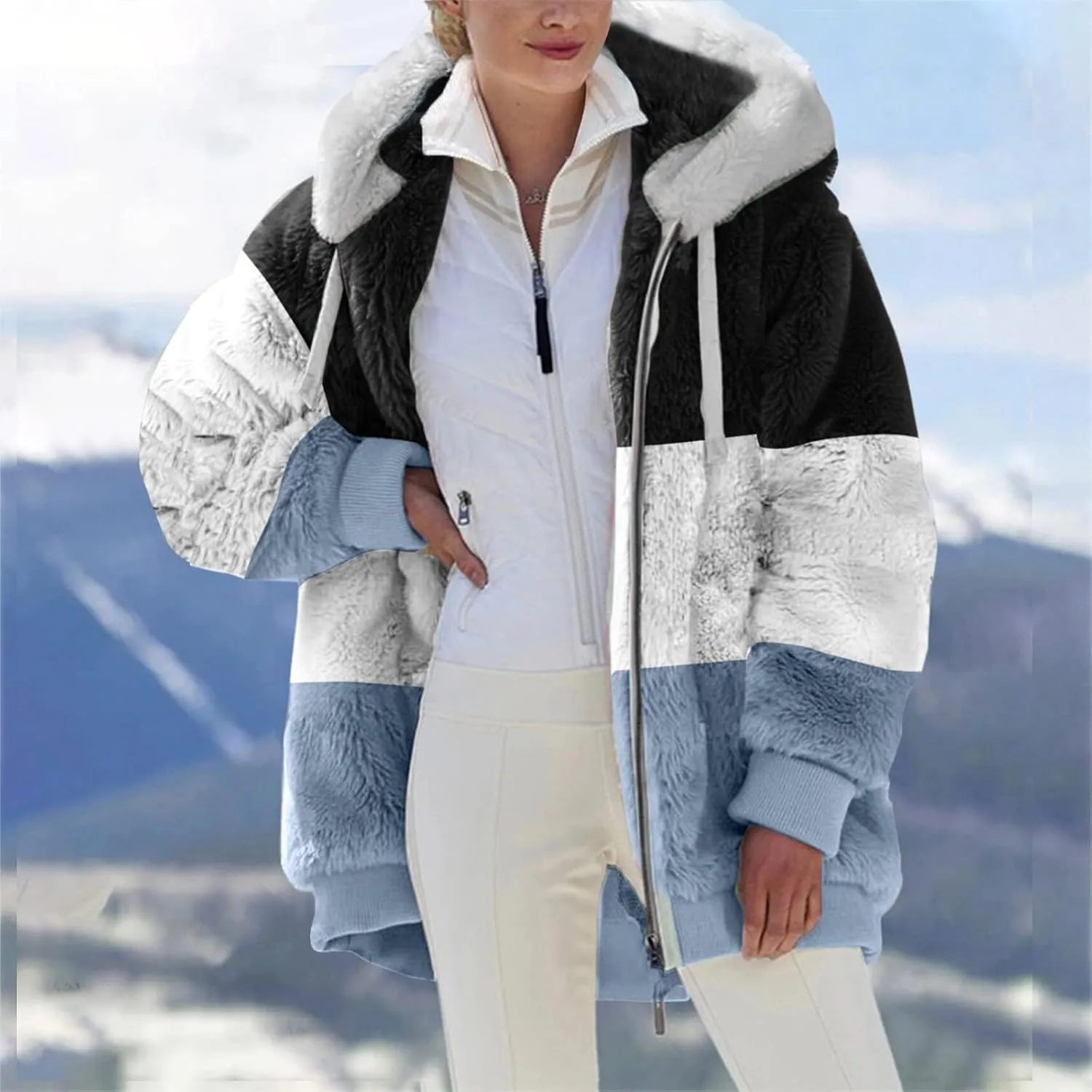Fuzzy Fleece Jacket Women Plus Size Warm Winter Coats Fluffy Sherpa Hoodie Zip up Casual Cardigan Sweater Outerwear