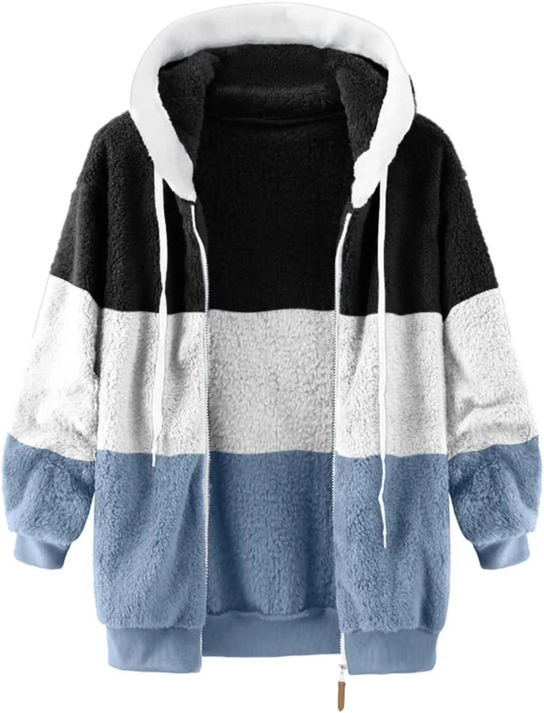 Fuzzy Fleece Jacket Women Plus Size Warm Winter Coats Fluffy Sherpa Hoodie Zip up Casual Cardigan Sweater Outerwear