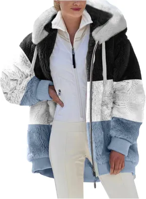 Fuzzy Fleece Jacket Women Plus Size Warm Winter Coats Fluffy Sherpa Hoodie Zip up Casual Cardigan Sweater Outerwear