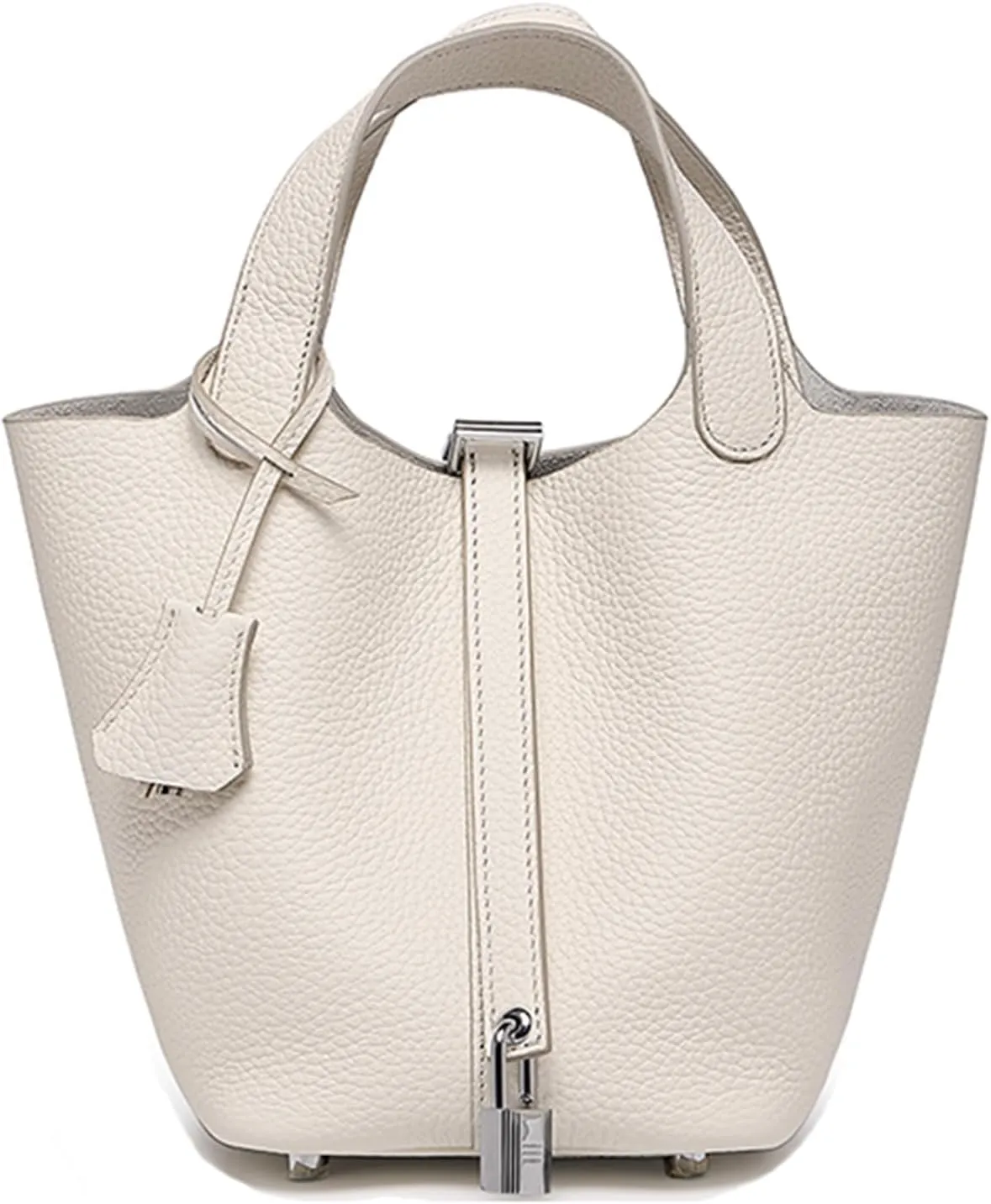 Genuine Leather Soft Bucket Bag for Women Fashion Lock Design Handbags Vegetable Basket Satchel with Top Handle Bags