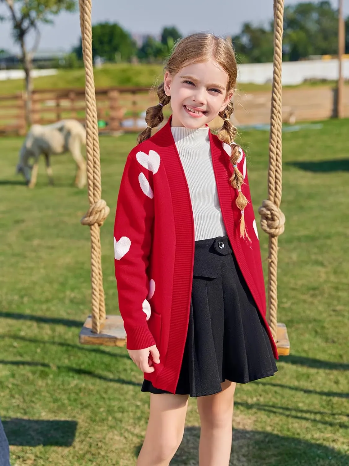 Girls Long Sleeve Casual Cardigan Kids Open Front Soft Knit Oversized Sweater with Pockets