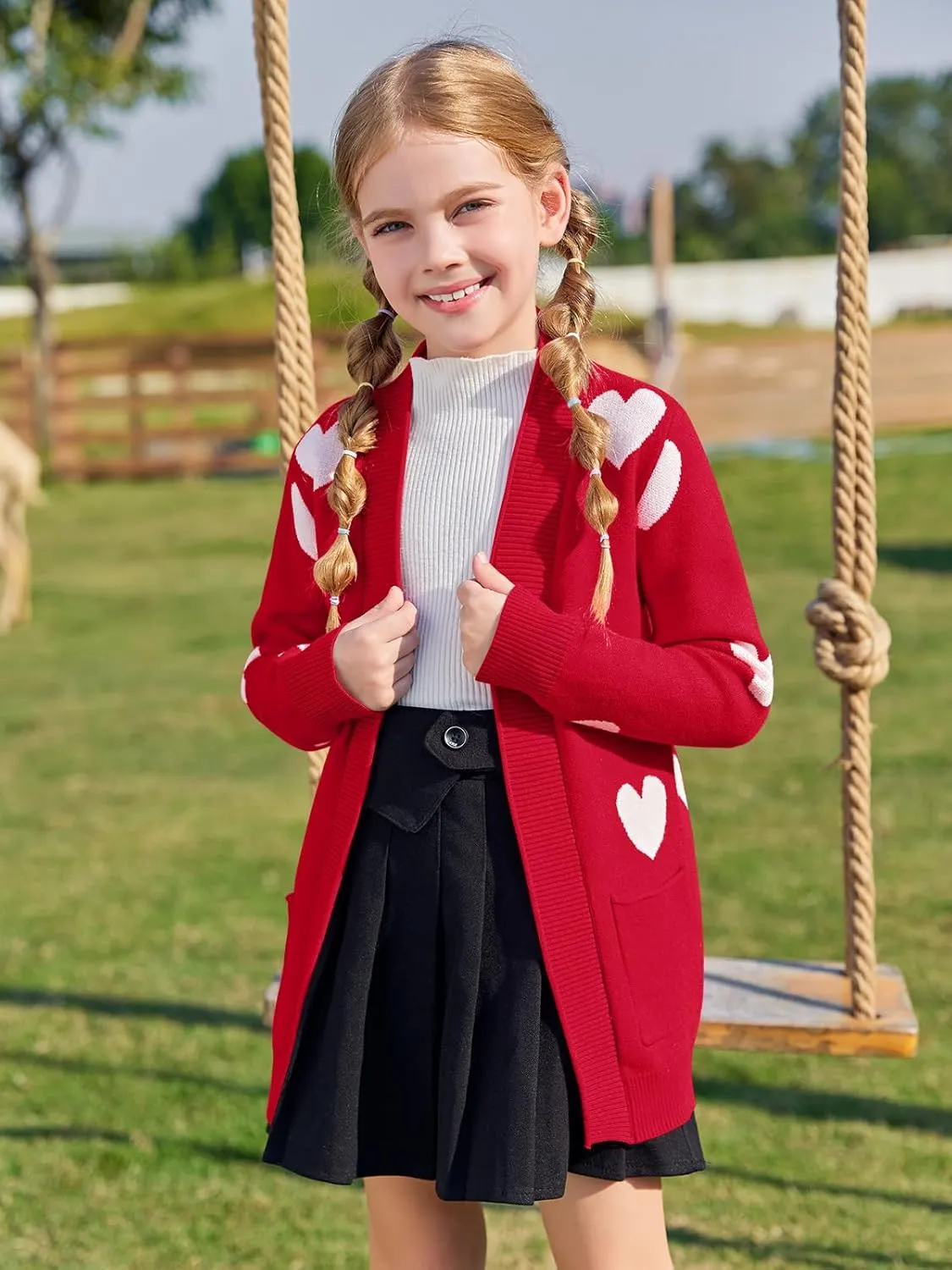 Girls Long Sleeve Casual Cardigan Kids Open Front Soft Knit Oversized Sweater with Pockets