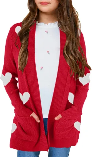 Girls Long Sleeve Casual Cardigan Kids Open Front Soft Knit Oversized Sweater with Pockets