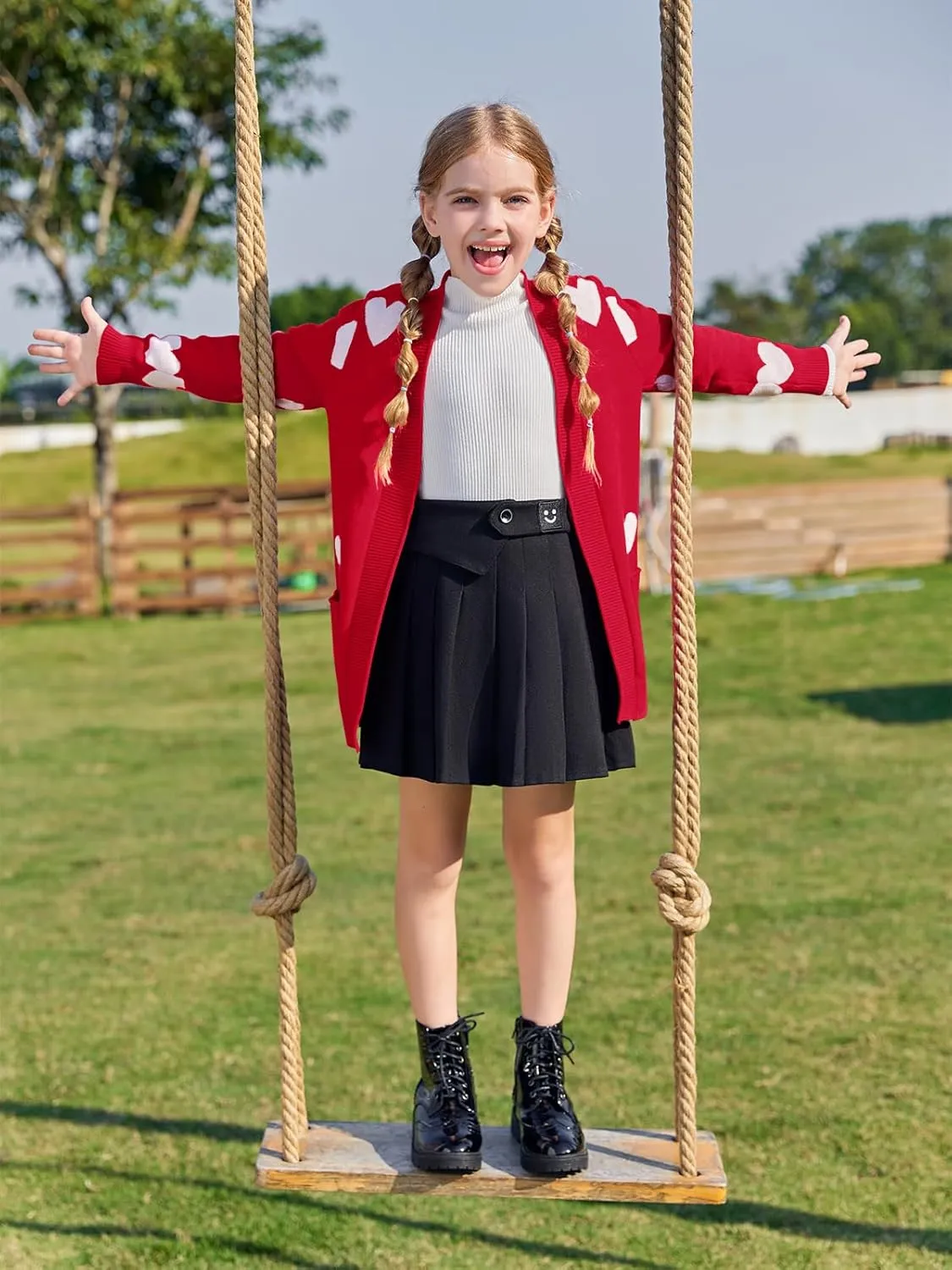 Girls Long Sleeve Casual Cardigan Kids Open Front Soft Knit Oversized Sweater with Pockets