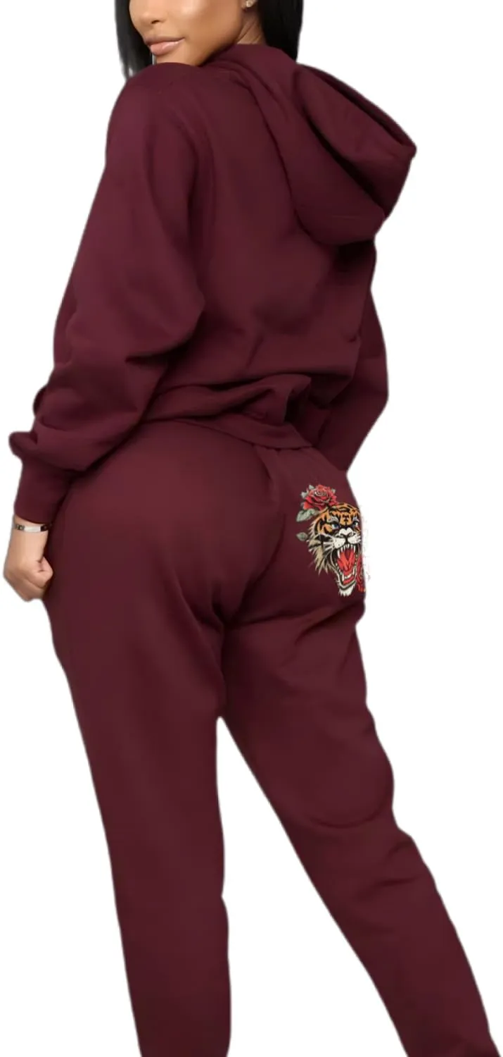 Glitrandi Womens 2 Piece Outfits Sweatsuit Sets Fashion Print Hoodies With Sweatpants Oversized Tracksuit For Women