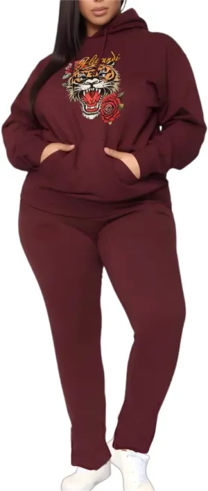 Glitrandi Womens 2 Piece Outfits Sweatsuit Sets Fashion Print Hoodies With Sweatpants Oversized Tracksuit For Women