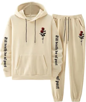 GORGLITTER Men's 2 Piece Sweatsuits Floral Letter Graphic Hoodie Sweatshirt Sweatpants Set Tracksuit