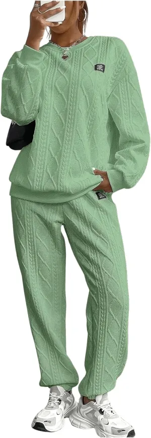 GORGLITTER Women's Sweatsuit 2 Piece Outfit Plain Oversized Crewneck Sweatshirt and Sweatpants Set