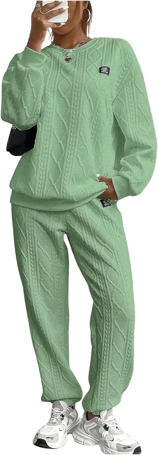GORGLITTER Women's Sweatsuit 2 Piece Outfit Plain Oversized Crewneck Sweatshirt and Sweatpants Set