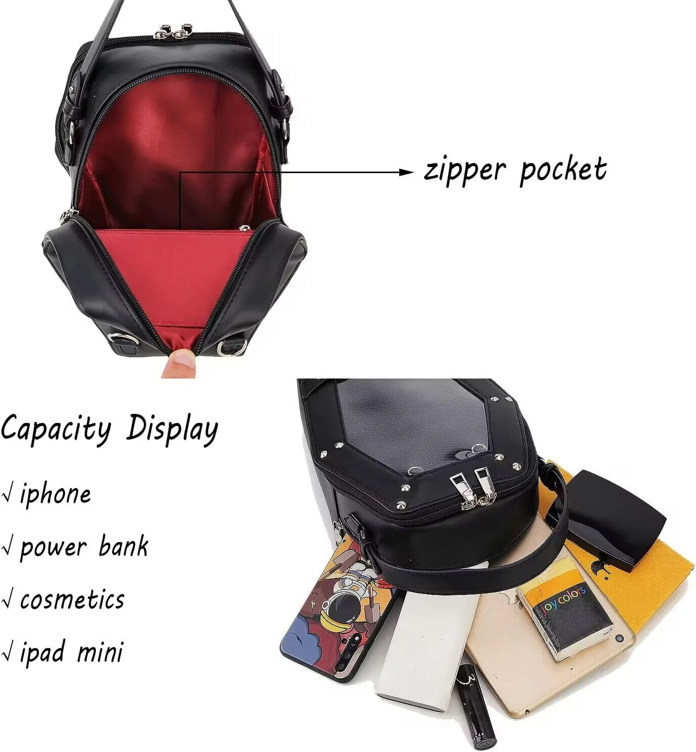 Gothic Coffin Shape Fashion Purses and Handbags for Women Halloween Shoulder Bag Backpack