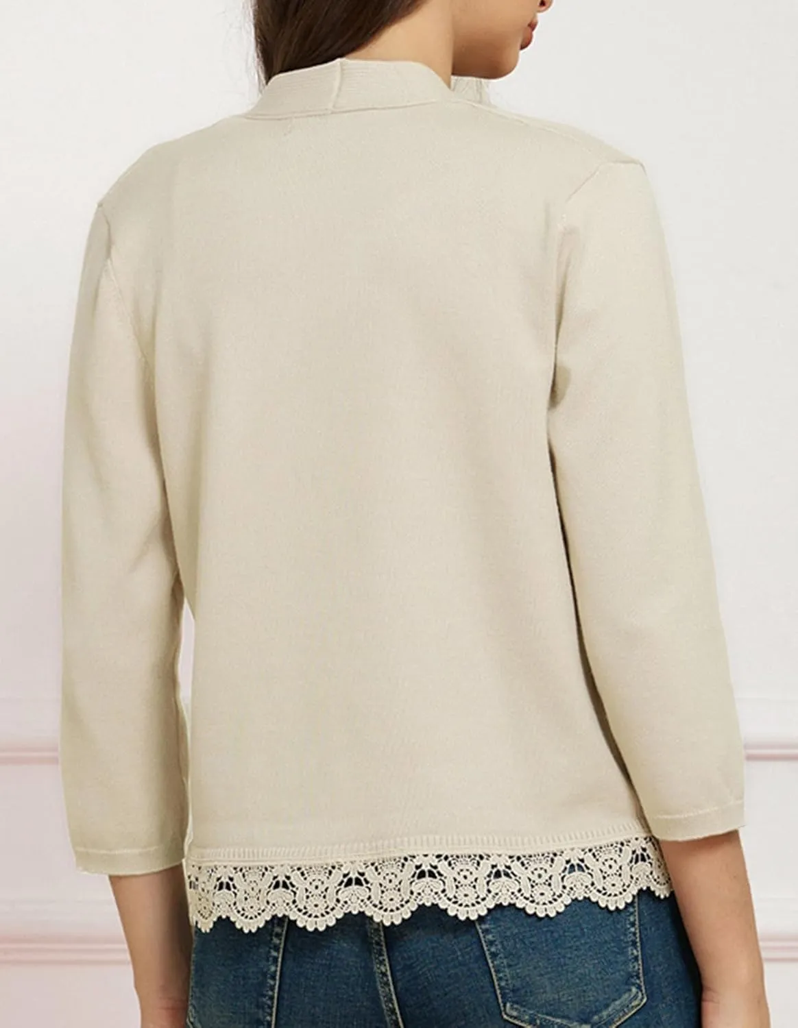GRACE KARIN Women 3/4 Sleeve Cropped Cardigan Open Front V Neck Lace Lightweight Bolero Short Shrugs 2025 Summer