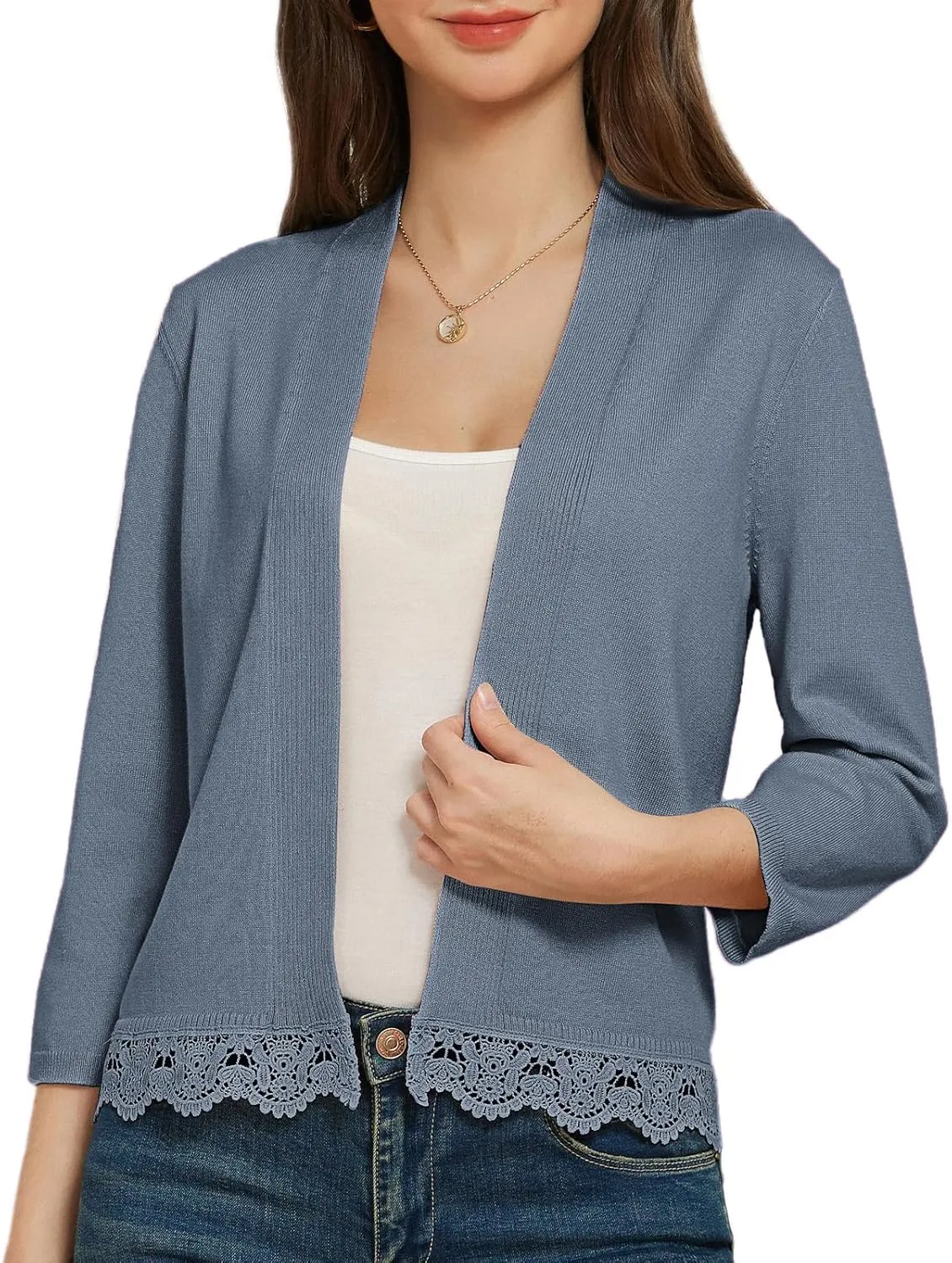 GRACE KARIN Women 3/4 Sleeve Cropped Cardigan Open Front V Neck Lace Lightweight Bolero Short Shrugs 2025 Summer