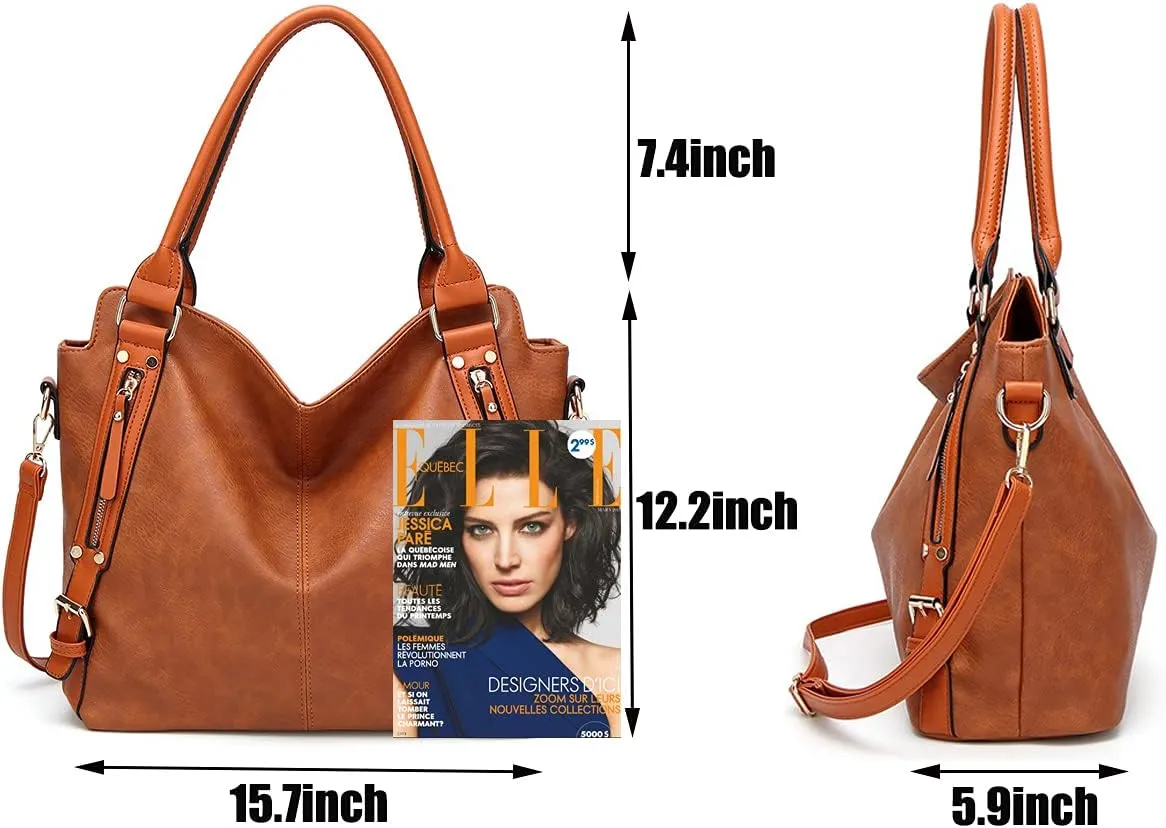 Handbags for Women Shoulder Tote Zipper Purse PU Leather Top-handle Satchel Bags Ladies(Brown)