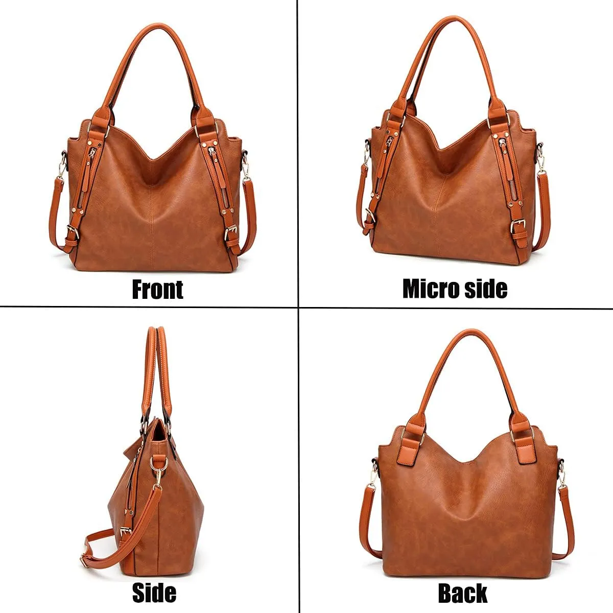 Handbags for Women Shoulder Tote Zipper Purse PU Leather Top-handle Satchel Bags Ladies(Brown)