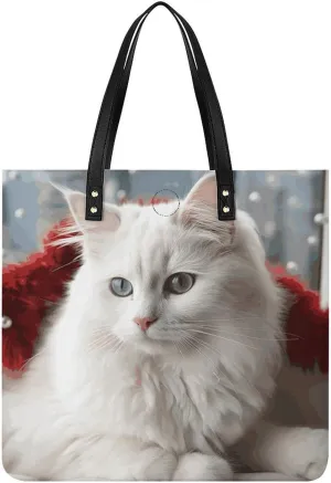Handbags for WomenCute White CatTrendy Vegan Leather Hobo Handbags,Women's Soft Bucket Bag For Women - Ladies Handbags For Work, Travel, Casual Use,Birthday Gifts