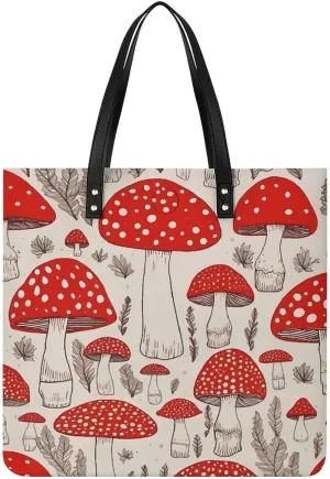 Handbags for WomenRed White MushroomTrendy Vegan Leather Hobo Handbags,Women's Soft Bucket Bag For Women - Ladies Handbags For Work, Travel, Casual Use,Birthday Gifts