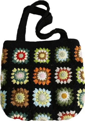 Handmade Purses and Handbags for Women, Crochet Shoulder Bags Woven Tote Large Bag, Weaving Hobo Handbag for Women and Girls, Black (Magnetic Buckle)