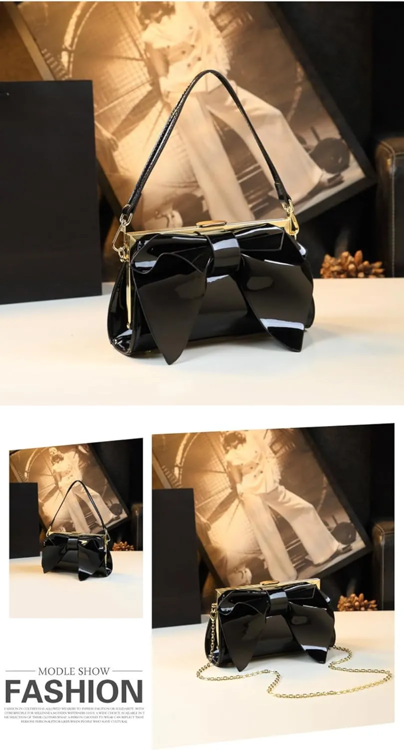 Hard Shoulder Purses For Women Handbags Small Chain Top Handle Satchel Crossbody Bag Bow Quilted Clutch Evening Bags