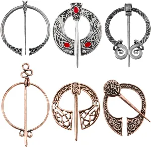 Hicarer 6 Pieces Vintage Viking Brooch Cloak Pin Scarf Shawl Buckle Clasp Pin Brooch Penannular for Costume Accessory, Antique Silver, Rose Gold