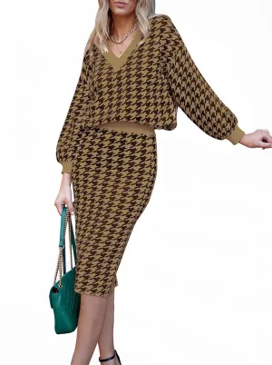 HUUSA Women 2 Piece Sweater Midi Pencil Skirt Set Fall Winter Split Dress Batwing Long Sleeve Oversized Top Casual Outfit