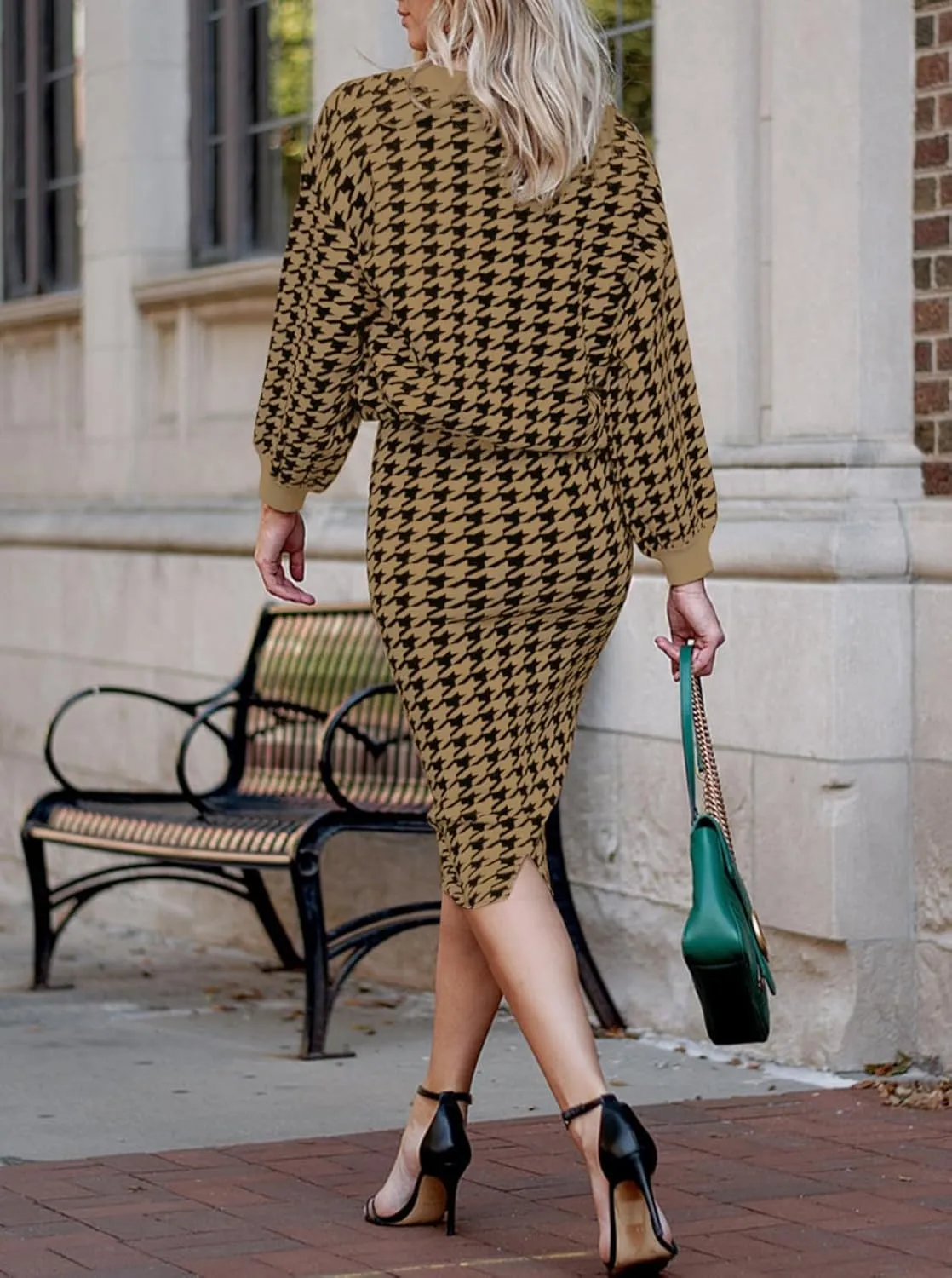HUUSA Women 2 Piece Sweater Midi Pencil Skirt Set Fall Winter Split Dress Batwing Long Sleeve Oversized Top Casual Outfit