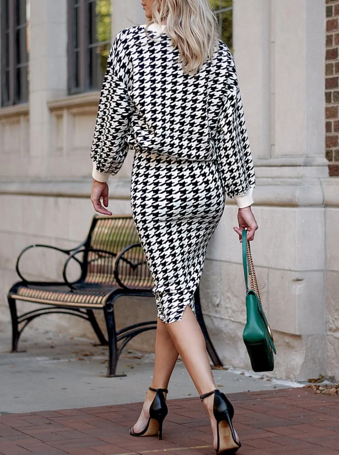 HUUSA Women 2 Piece Sweater Midi Pencil Skirt Set Fall Winter Split Dress Batwing Long Sleeve Oversized Top Casual Outfit