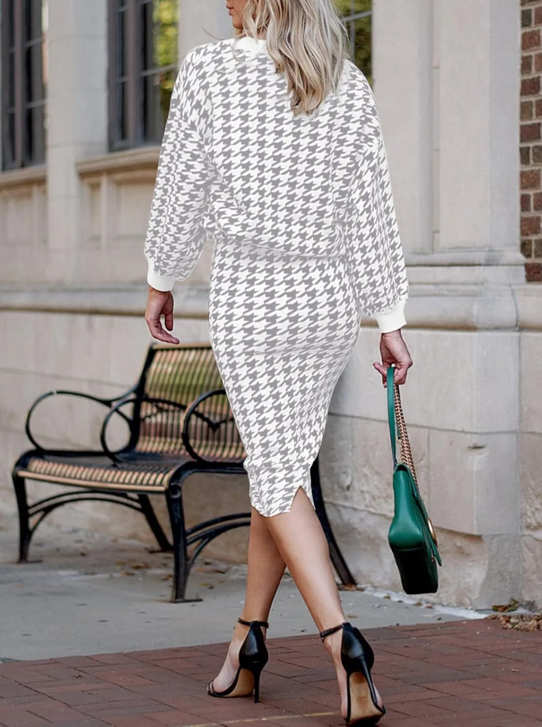 HUUSA Women 2 Piece Sweater Midi Pencil Skirt Set Fall Winter Split Dress Batwing Long Sleeve Oversized Top Casual Outfit