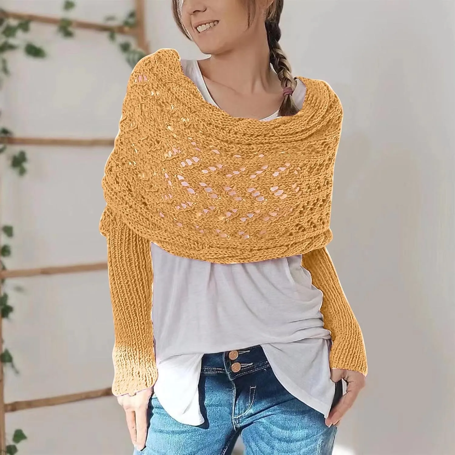 Hvyesh Scarf with Sleeves for Women, Multifunctional Scarf with Sleeves, Shrugs for Women, Scarf Sweater Wrap with Sleeves