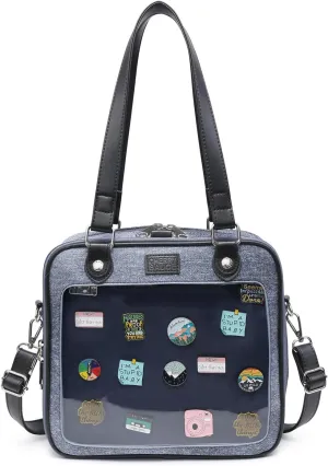 Imitation Denim PU Ita Bag Backpack Crossbody Bag Satchel Messenger Shoulder Bag for Pins Display